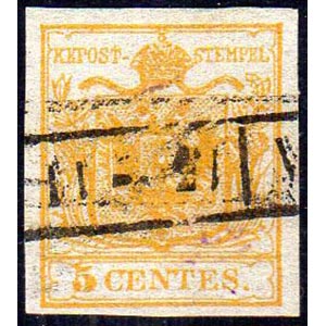1850 - 5 cent. giallo arancio, I tiratura ... 