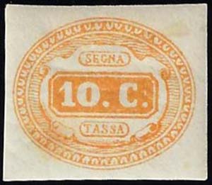 1863 - 10 cent. ocra (1a), gomma originale, ... 