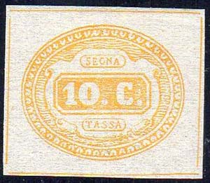 1863 - 10 cent. arancio (1b), filetti ... 