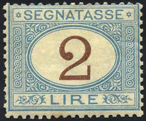 1870 - 2 lire azzurro chiaro e bruno (12), ... 