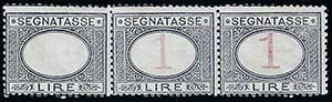 1890 - 1 lira azzurra e carminio, striscia ... 