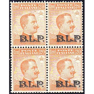 1922 - 20 cent., soprastampa nera BLP  del ... 