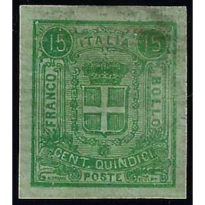 1863 - 15 cent. verde su carta vergata, non ... 