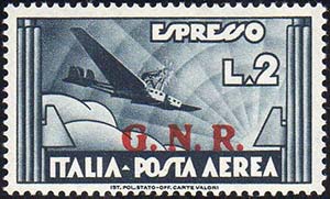 1943 - 2 lire ardesia, soprastampa G.N.R. di ... 