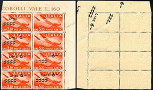1947 - 6 lire su 3,20 lire, blocco di otto ... 