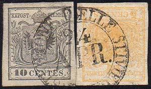 1850 - 10 cent. grigio argenteo, 5 cent. ... 