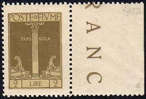 FIUME 1923 - 2 lire bistro oliva, colore ... 