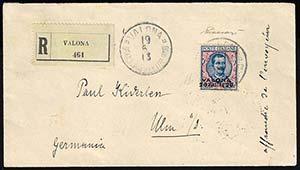 VALONA 1913 - 20 piastre su 5 lire azzurro e ... 