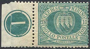 1892 - 10 cent. verde Stemma (14), NUMERO DI ... 