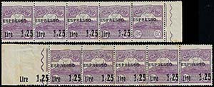 1923 - 1,25 lire su 60 cent., due strisce di ... 