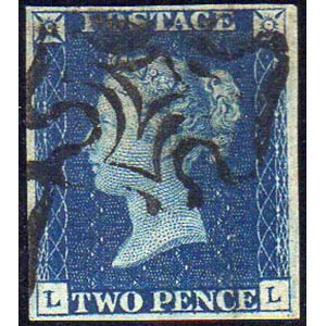 GRAN BRETAGNA 1840 - 2 p. azzurro (2), LL, ... 