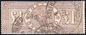 GRAN BRETAGNA 1884 - 1 £ bruno lilla, ... 
