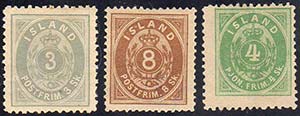 ISLANDA 1873 - 3 s. grigio, 8 s. bruno, 4 s. ... 