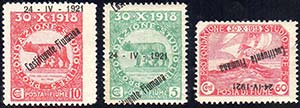 FIUME 1921 - Tre francobolli con varieta dei ... 