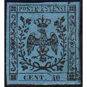 1852 - 40 cent. celeste (5), usato, annullo ... 