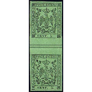 1855 - 5 cent. verde oliva (8), coppia ... 