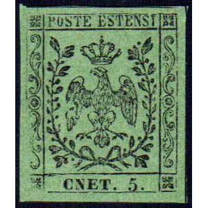 1855 - 5 cent. verde oliva, varietà ... 