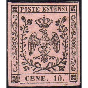 1854 - 10 cent. rosa, punto dopo le cifre, ... 