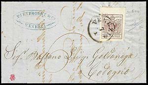1856 - 30 cent. bruno cioccolato, II tipo, ... 