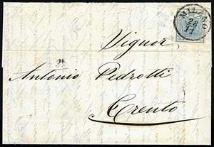 1853 - 45 cent. azzurro verdastro, II tipo, ... 