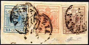 1855 - 45 cent. azzurro, III tipo a mano, 15 ... 