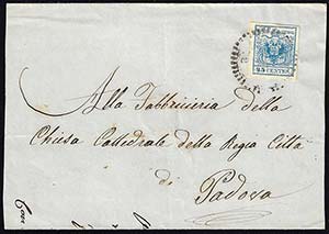 1856 - 45 cent. azzurro, III tipo, carta a ... 