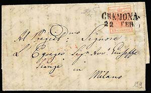 1852 - 15 cent. rosso vermiglio, II tipo, ... 
