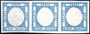 1861 - 2 grana azzurro chiaro, striscia di ... 
