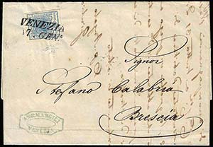 1853 - 45 cent. azzurro, I tipo, carta a ... 