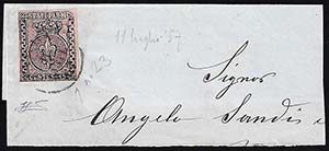1857 - 15 cent. rosa (3), angolo superiore ... 