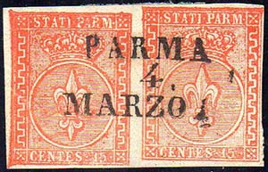 1853 - 15 cent. vermiglio (7), coppia ... 