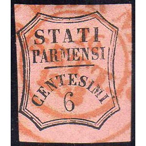 1857 - 6 cent. rosa vivo (1), usato a Parma. ... 