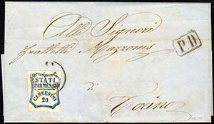 1859 - 20 cent. azzurro (15), perfetto, su ... 