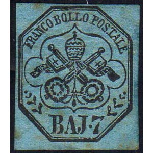 1852 - 7 baj azzurro (8), nuovo, gomma ... 