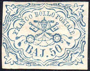 1852 - 50 baj azzurro (10), gomma originale, ... 