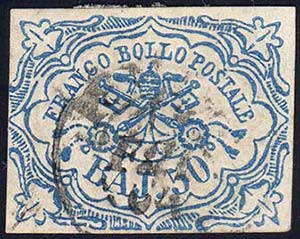 1852 - 50 baj azzurro (10), usato con ... 