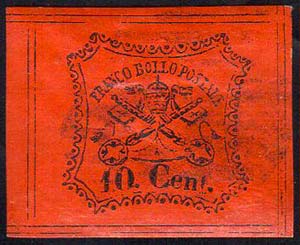 1867 - 10 cent. vermiglio arancio, otto ... 