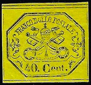 1867 - 40 cent. giallo (19), nuovo, gomma ... 