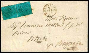 1869 - 5 cent. azzurro scuro (25d), coppia, ... 