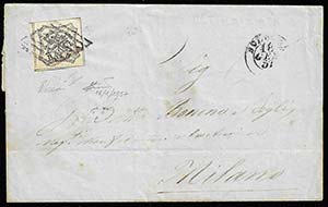 1857 - 8 baj bianco, falso per posta di ... 