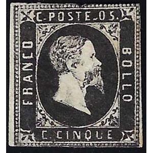 1851 - 5 cent. nero, I tiratura (1a), nuovo ... 