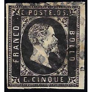 1851 - 5 cent. nero, I tiratura (1a), usato, ... 