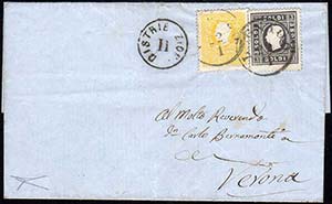 1858 - 2 soldi giallo, 3 soldi nero, ... 