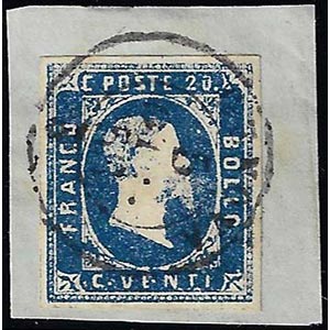 1851 - 20 cent. azzurro (2), perfetto e ben ... 