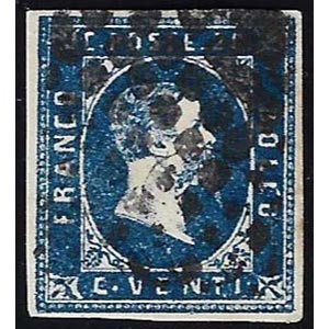 1851 - 20 cent. azzurro, I tiratura, pos. 1 ... 