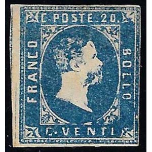 1851 - 20 cent. azzurro vivo (2d), gomma ... 