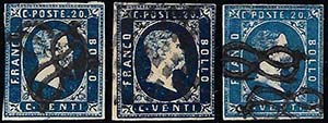 1851 - 20 cent., tre esemplari ... 