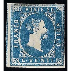 1851 - 20 cent. azzurro chiero (2f), gomma ... 