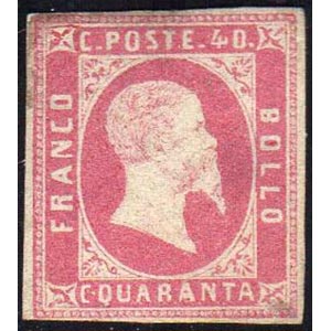 1851 - 40 cent. rosa (3), riparato, gomma ... 