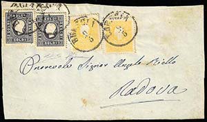 1859 - 2 soldi giallo, 3 soldi nero, ... 